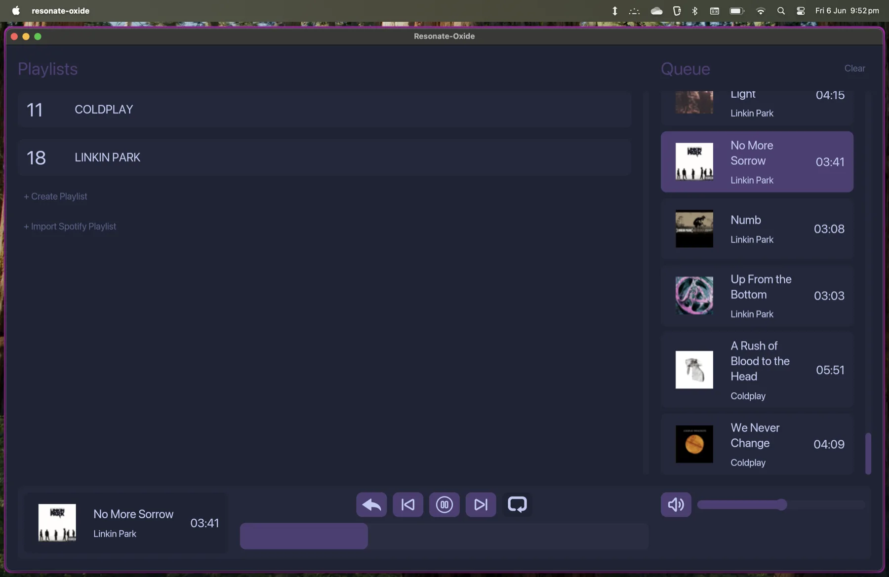 Resonate Oxide playlist view